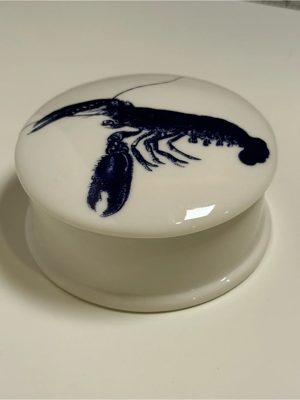 Caskata Blue Lobster Porcelain Round Trinket Jewelry Box 